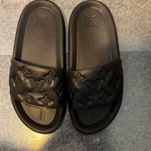 Louis Vuitton Black Embossed Slides